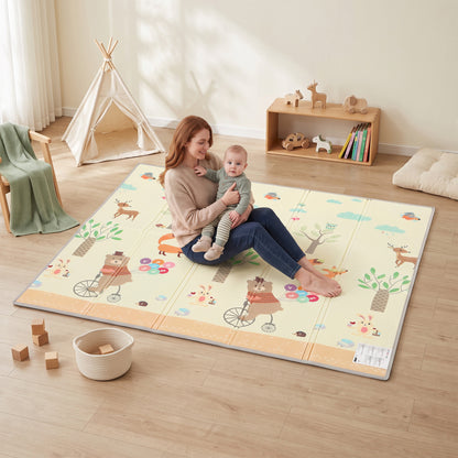 1.8m x 1.5m Reversible Folding Baby Play Mat with Storage Bag - Animals & Forest
