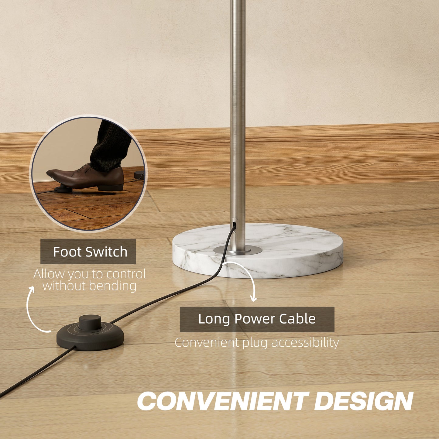 Arc Floor Lamp for Living Room, Free Standing Tall Lamp, Silver Tone