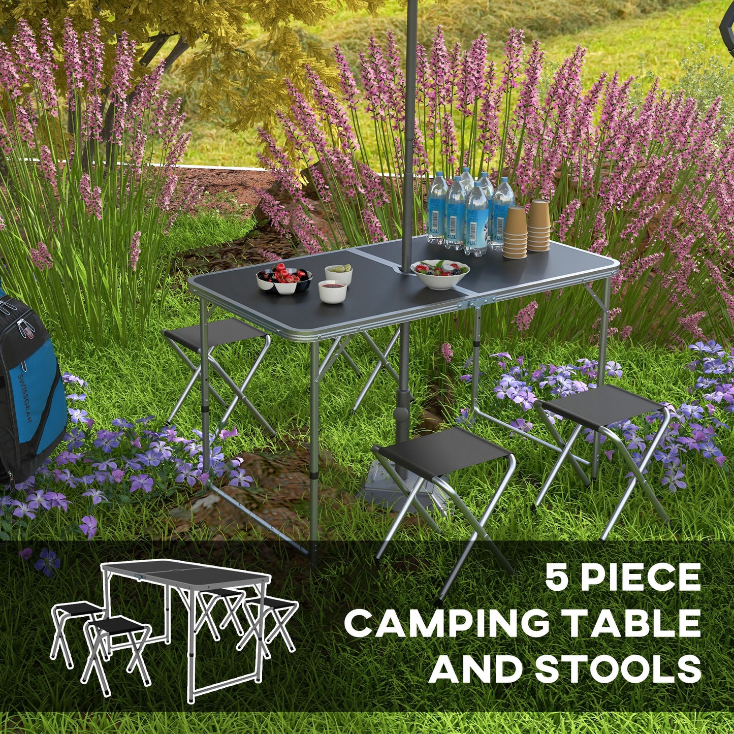 Camping Table and Chairs Outdoor Indoor Use for BBQ Picnic Garden