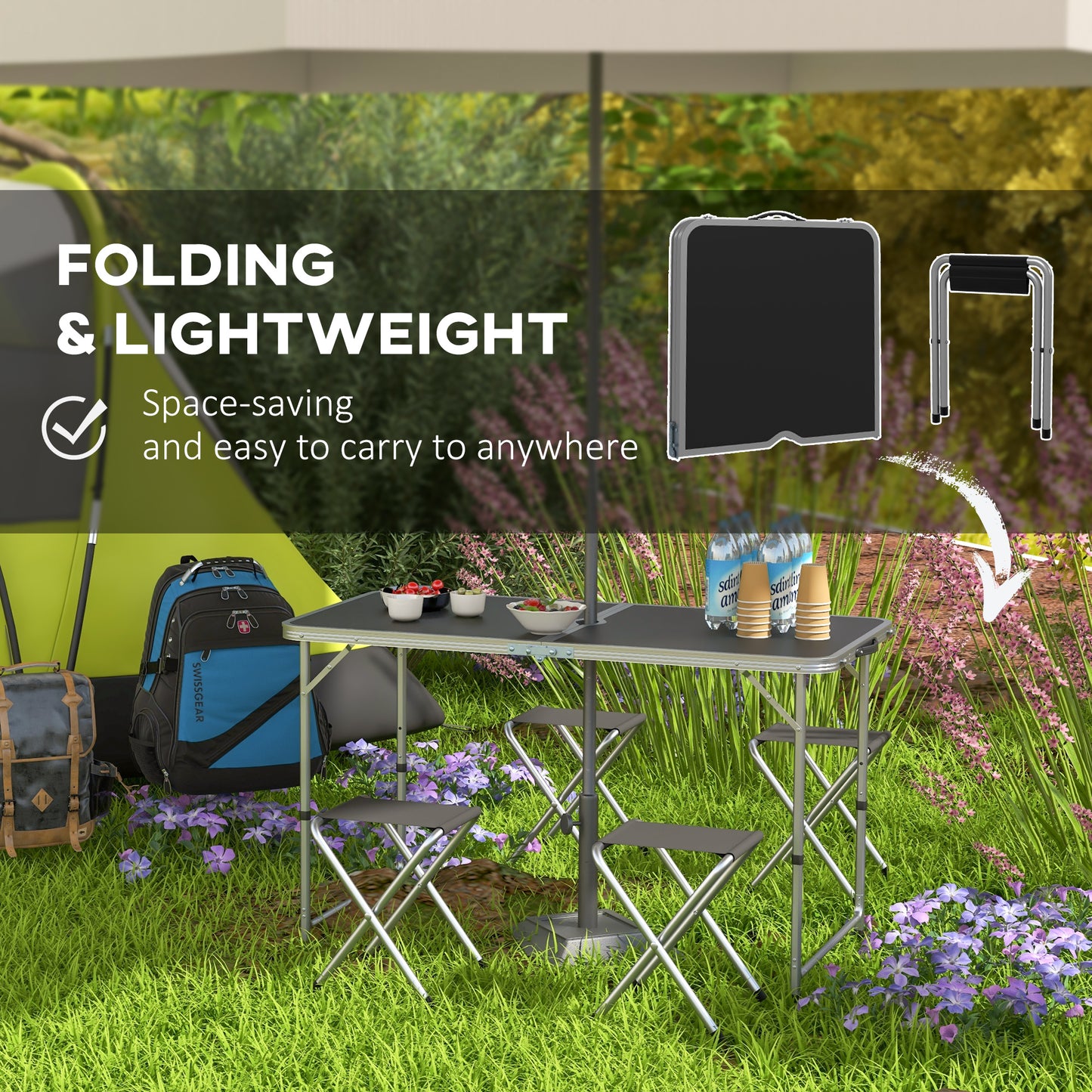Camping Table and Chairs Outdoor Indoor Use for BBQ Picnic Garden