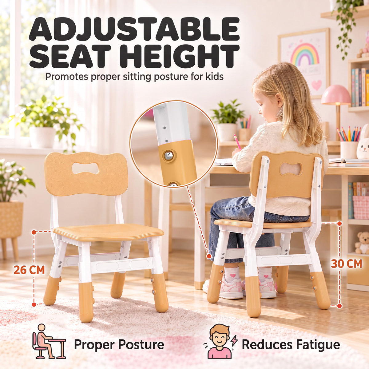 Set of 2 Height-Adjustable Kids' Desk Chairs - Brown & White