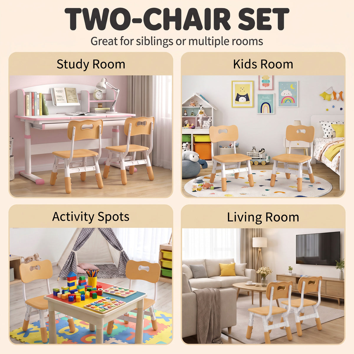 Set of 2 Height-Adjustable Kids' Desk Chairs - Brown & White