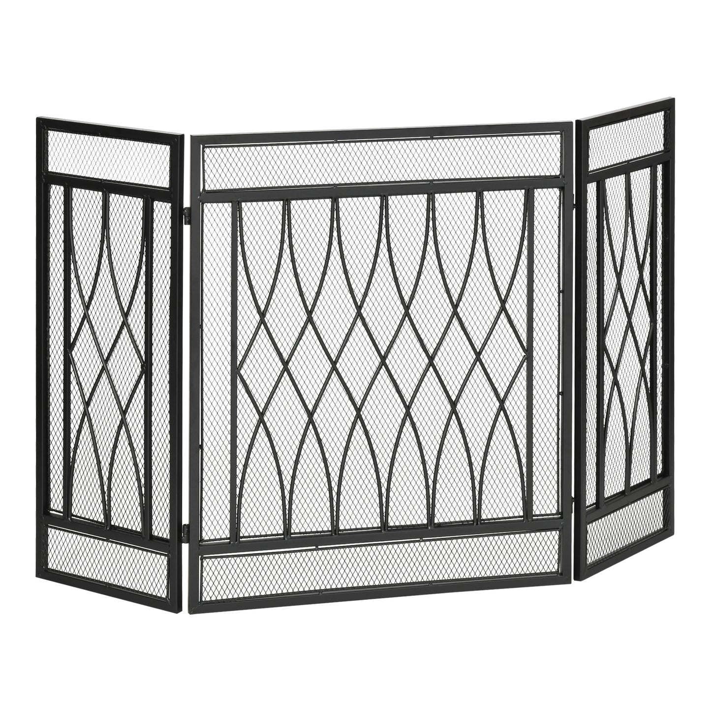 126cm 3-Panel Metal Folding Fireplace Screen Protective Guard Child Pet Home