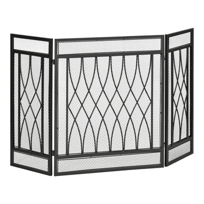 126cm 3-Panel Metal Folding Fireplace Screen Protective Guard Child Pet Home