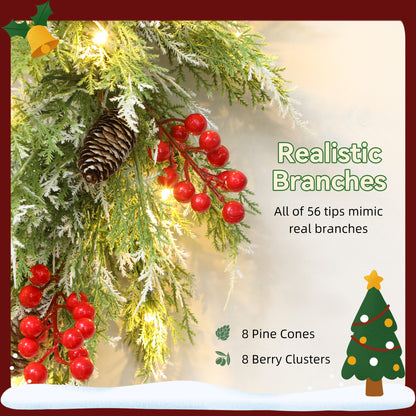 60 cm Prelit Christmas Wreath, Door Wreath with Realistic Branches