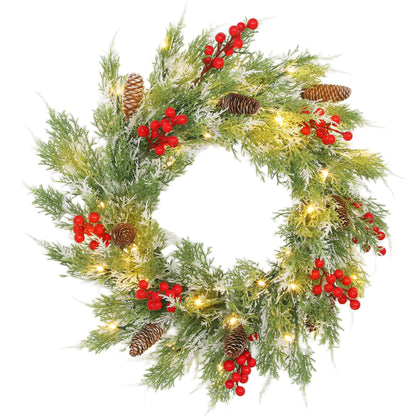 60 cm Prelit Christmas Wreath, Door Wreath with Realistic Branches