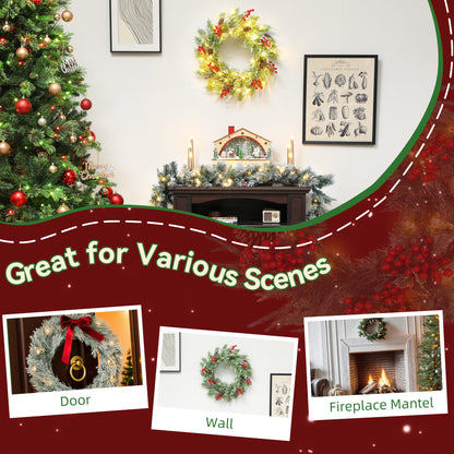 60 cm Prelit Christmas Wreath, Door Wreath with Realistic Branches