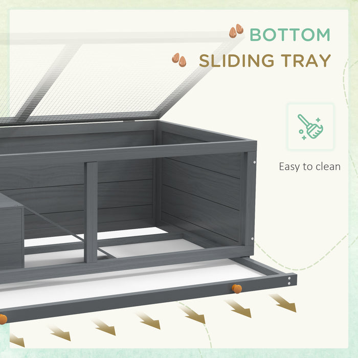 Wooden Hamster Cage with Sliding Tray, Openable Top, Hut, Grey