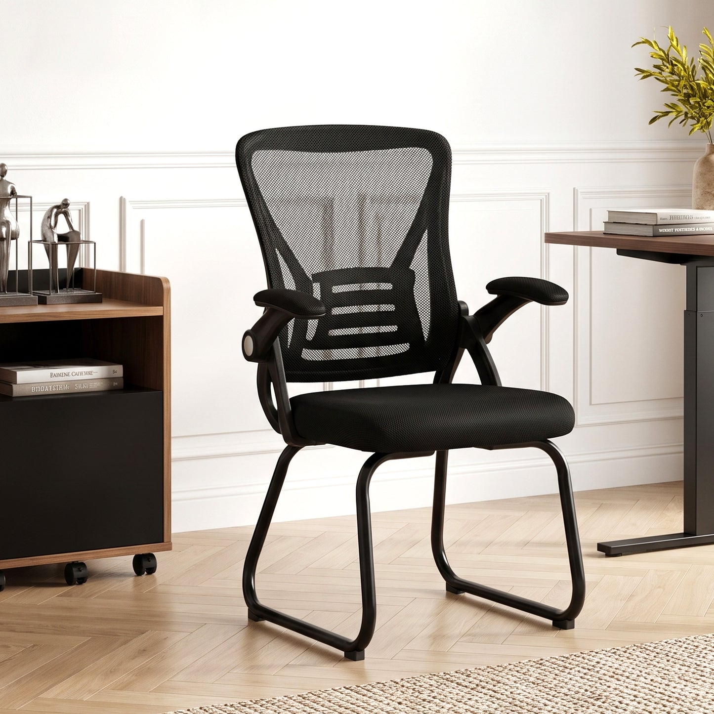 Office Chair with Mesh Backrest and Steel Legs, Black