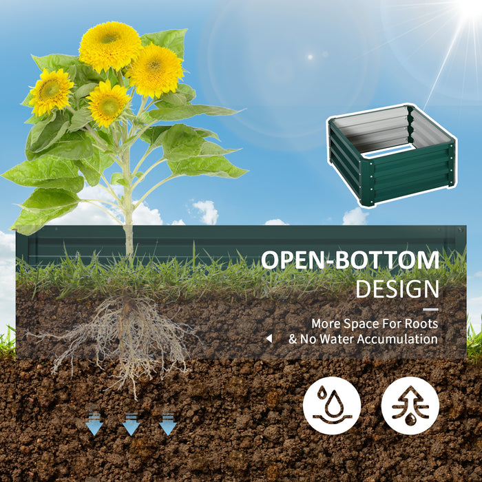 Set of 2 Raised Garden Bed, Outdoor Elevated Galvanised Planter Box for Flowers, Herbs, 60x60x30.5cm, Green