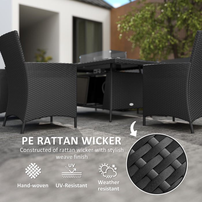 Rattan Dining Set with Fire Pit Table and Armchairs, Black