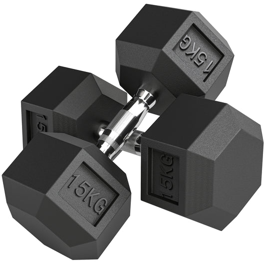 30KG Rubber Hex Dumbbell Portable Hand Weights for Home Gym