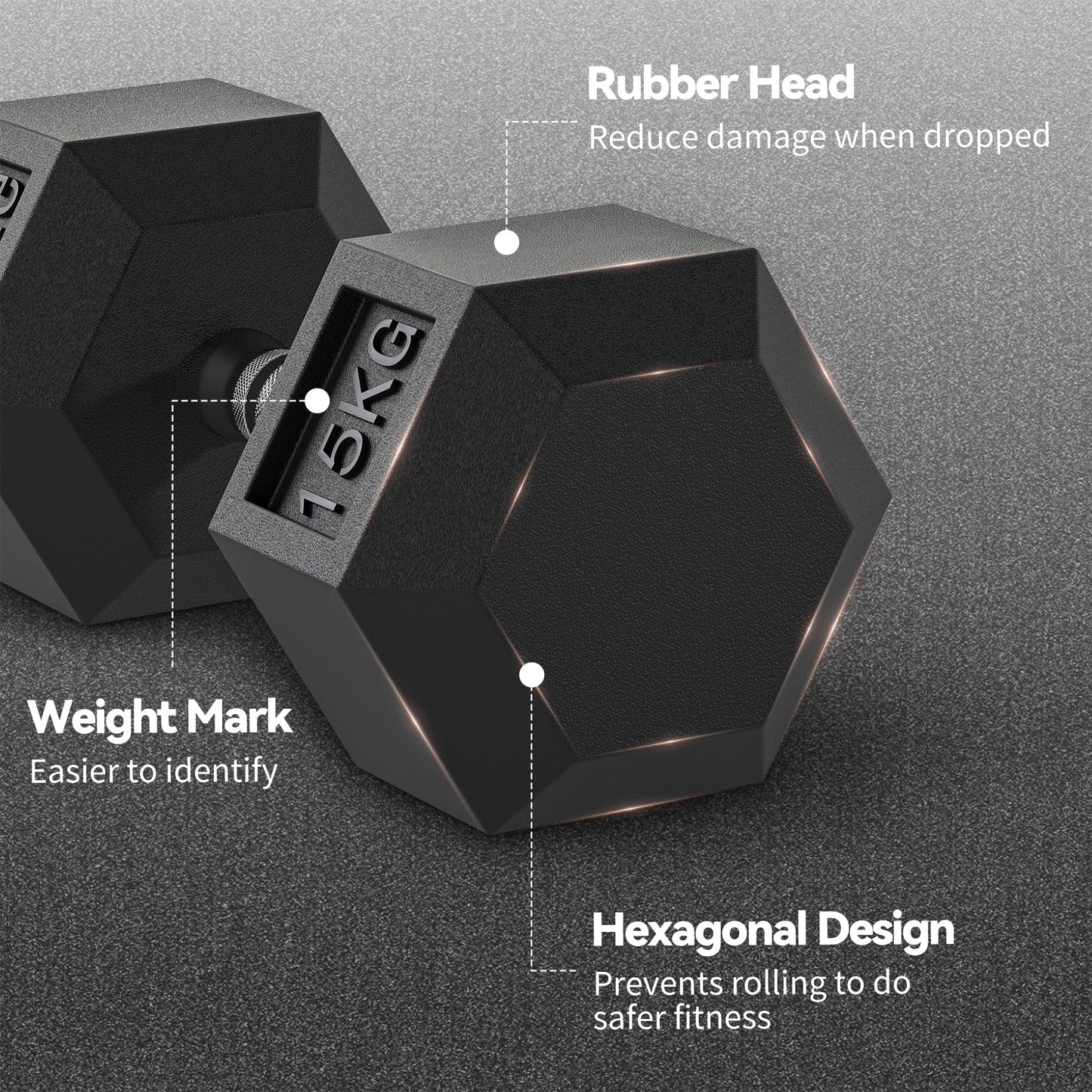 30KG Rubber Hex Dumbbell Portable Hand Weights for Home Gym