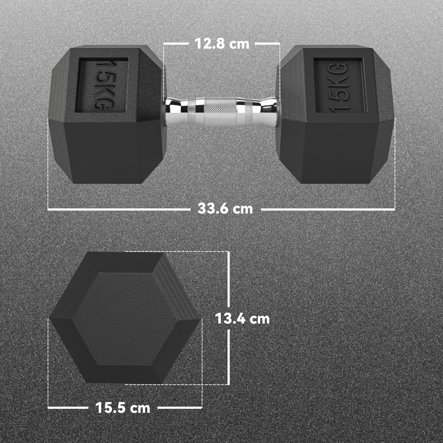 30KG Rubber Hex Dumbbell Portable Hand Weights for Home Gym