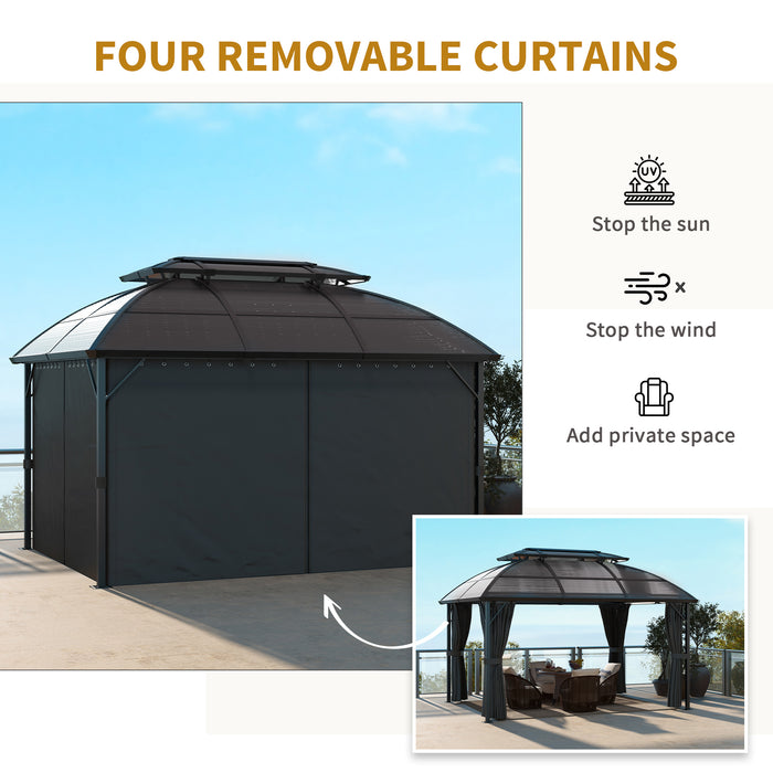 Aluminium Frame 4 x 3(m) Polycarbonate Gazebo with Curtains, Nettings, Double Roof for Lawn, Yard, Patio, Deck, Brown