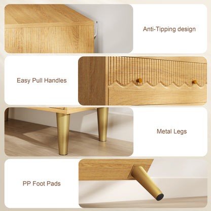 Chest of Drawers, 3 Drawer Dresser Steel Legs and Wooden Top, Oak