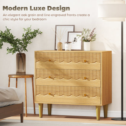 Chest of Drawers, 3 Drawer Dresser Steel Legs and Wooden Top, Oak