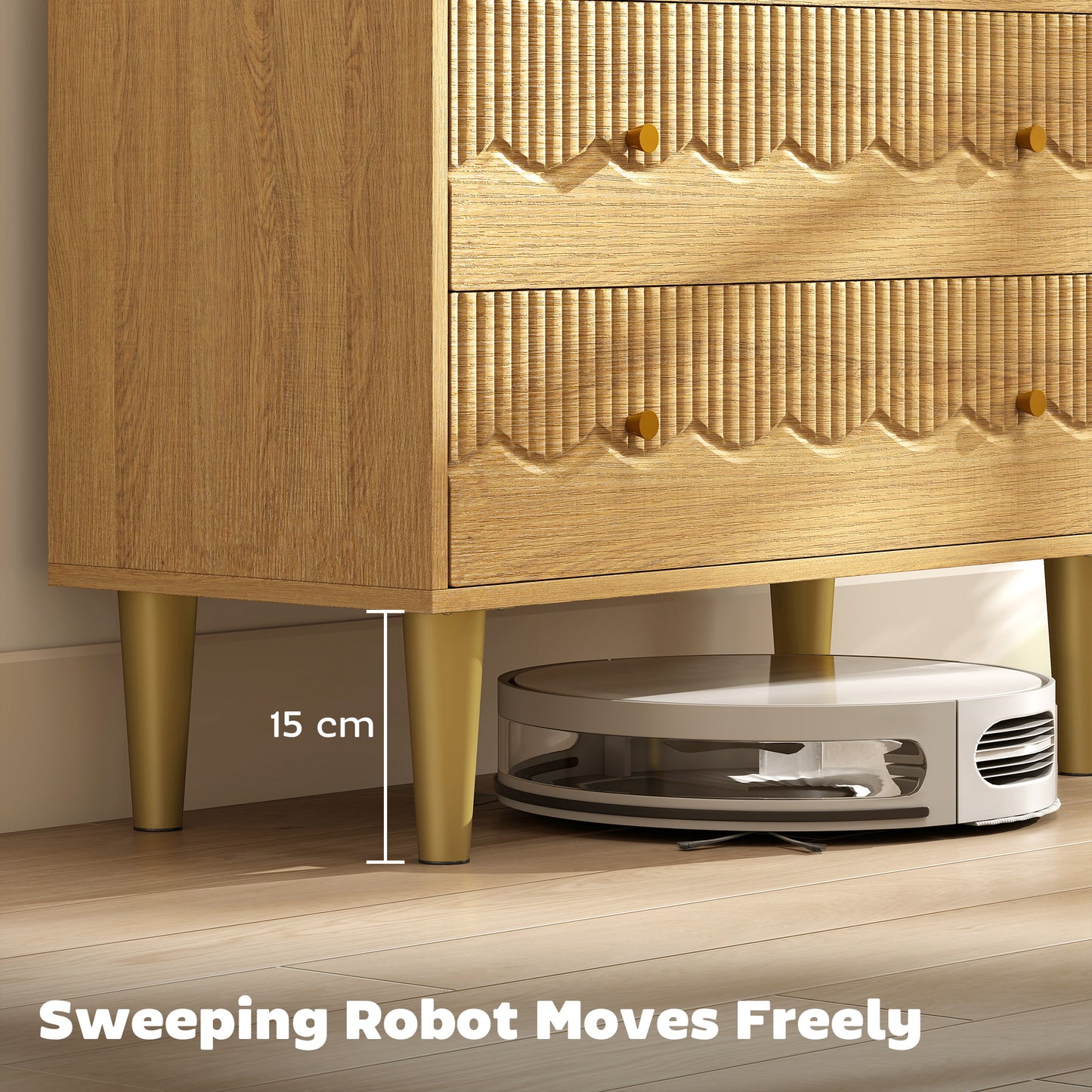 Chest of Drawers, 3 Drawer Dresser Steel Legs and Wooden Top, Oak