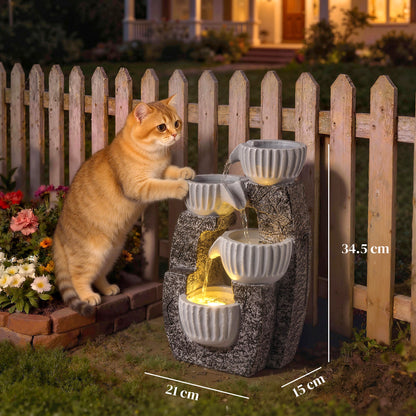 4-Tier Bowl Water Feature, Outdoor Water Fountain with LED Lights
