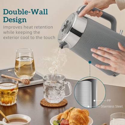 1.7L 3000W Rapid Boil Kettle and 4 Slice Toaster Set Crumb Tray Grey