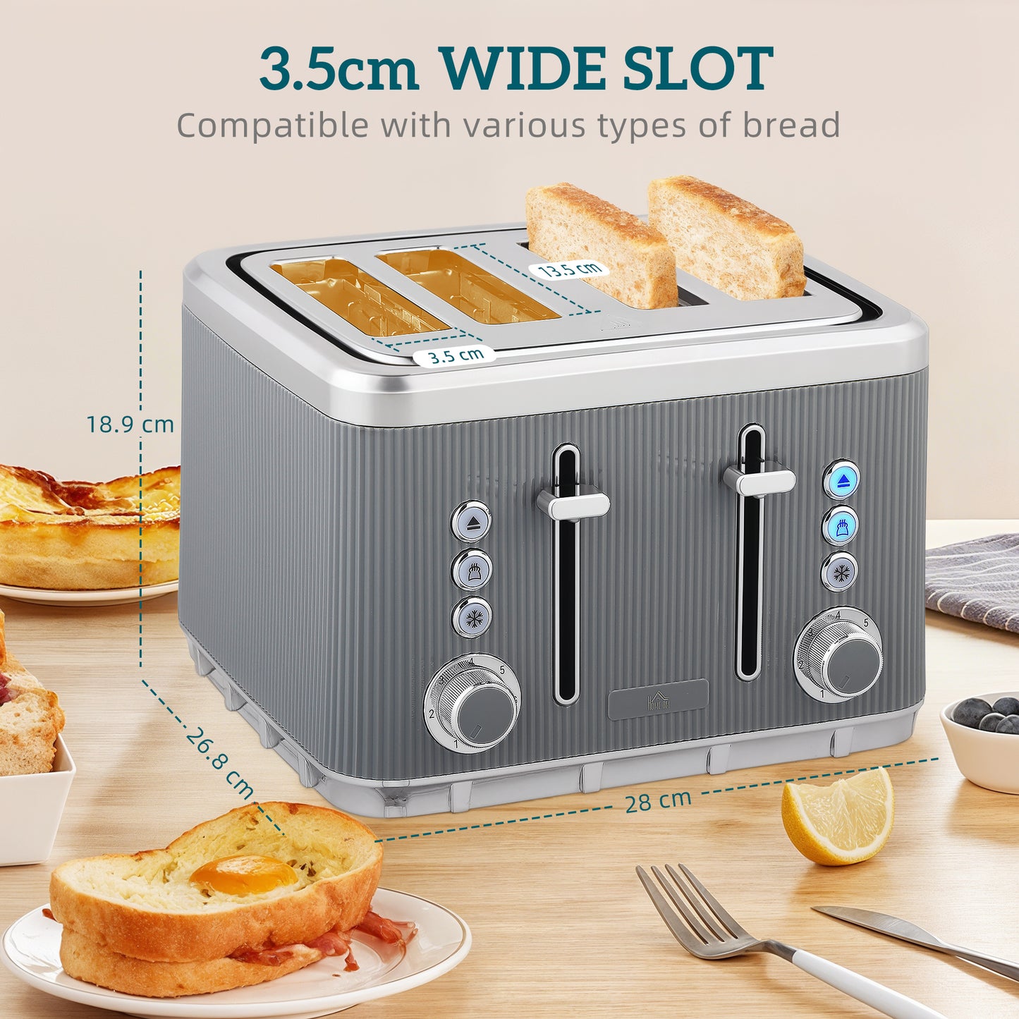 1.7L 3000W Rapid Boil Kettle and 4 Slice Toaster Set Crumb Tray Grey