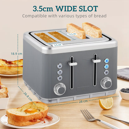 1.7L 3000W Rapid Boil Kettle and 4 Slice Toaster Set Crumb Tray Grey