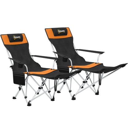 Set of 2 Reclining Camping Chairs, Orange and Black