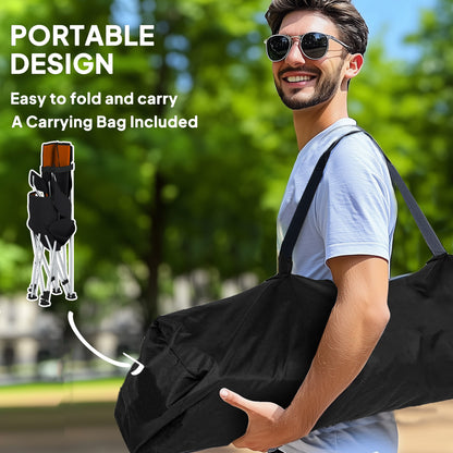 Set of 2 Reclining Camping Chairs, Orange and Black