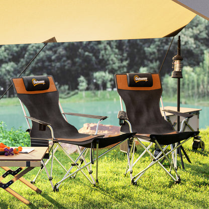 Set of 2 Reclining Camping Chairs, Orange and Black