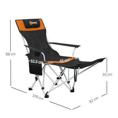 Set of 2 Reclining Camping Chairs, Orange and Black