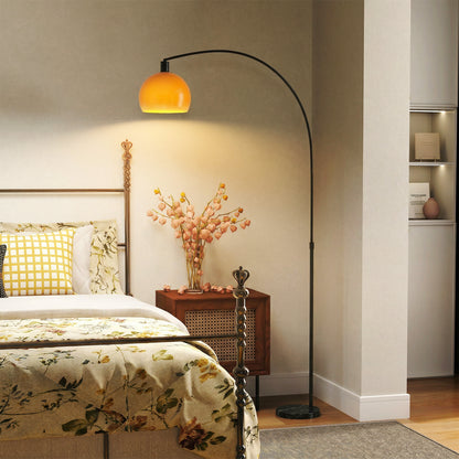 Curved Floor Lamp with Marble Base (E27 Bulb Not Included) - Black & Orange