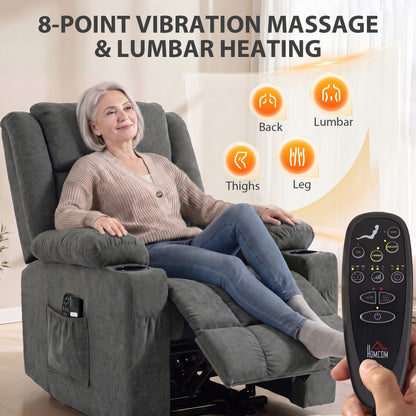 Dual Motor Recliner Chair Power Lift Chair w/ Massage Heat, Dark Grey