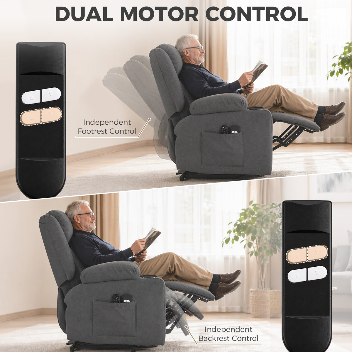 Dual Motor Recliner Chair Power Lift Chair w/ Massage Heat, Dark Grey