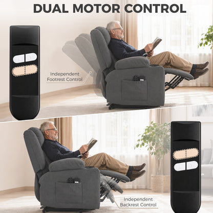 Dual Motor Recliner Chair Power Lift Chair w/ Massage Heat, Dark Grey