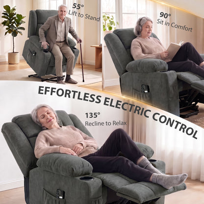 Dual Motor Recliner Chair Power Lift Chair w/ Massage Heat, Dark Grey