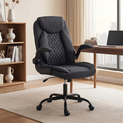 Linen-Look Computer Desk Chair with Thick Cushion, Black