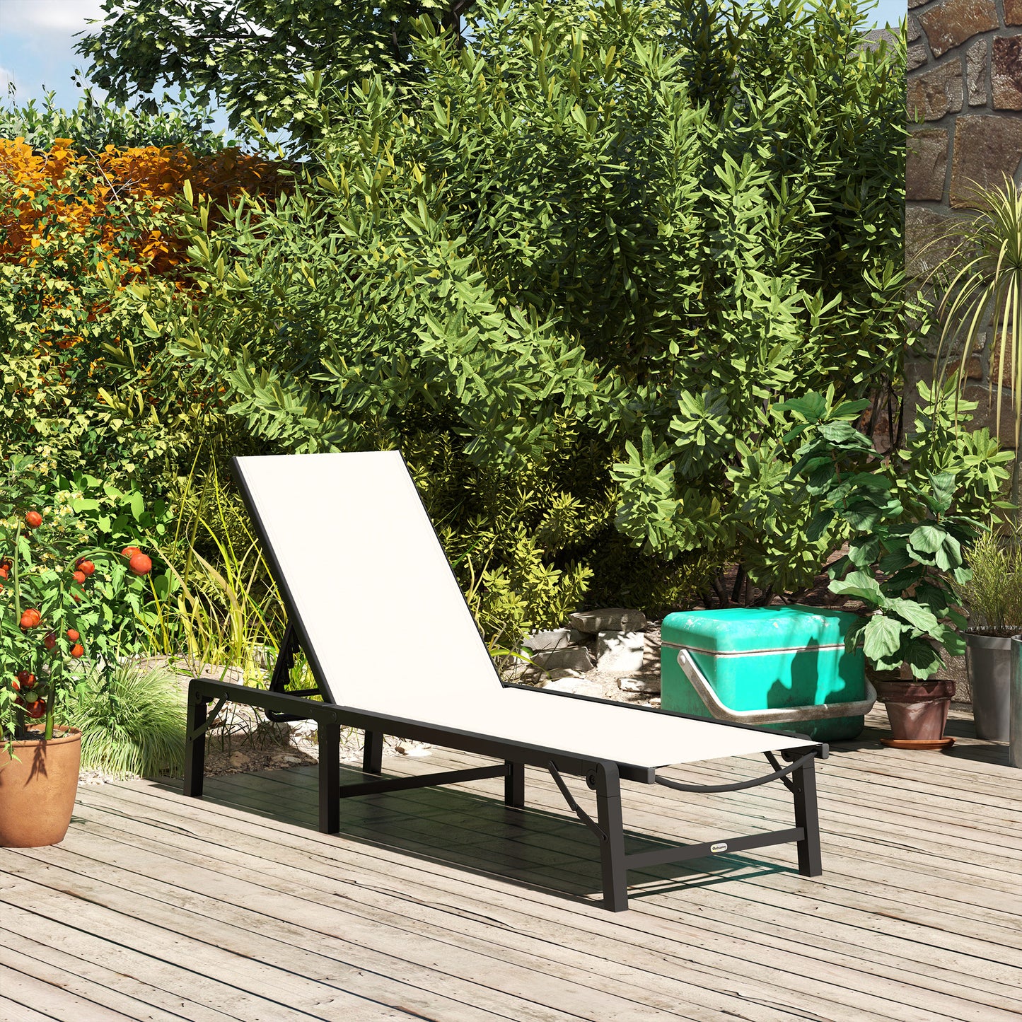 Folding Sun Lounger, 5-Position Adjustable Bed, Khaki