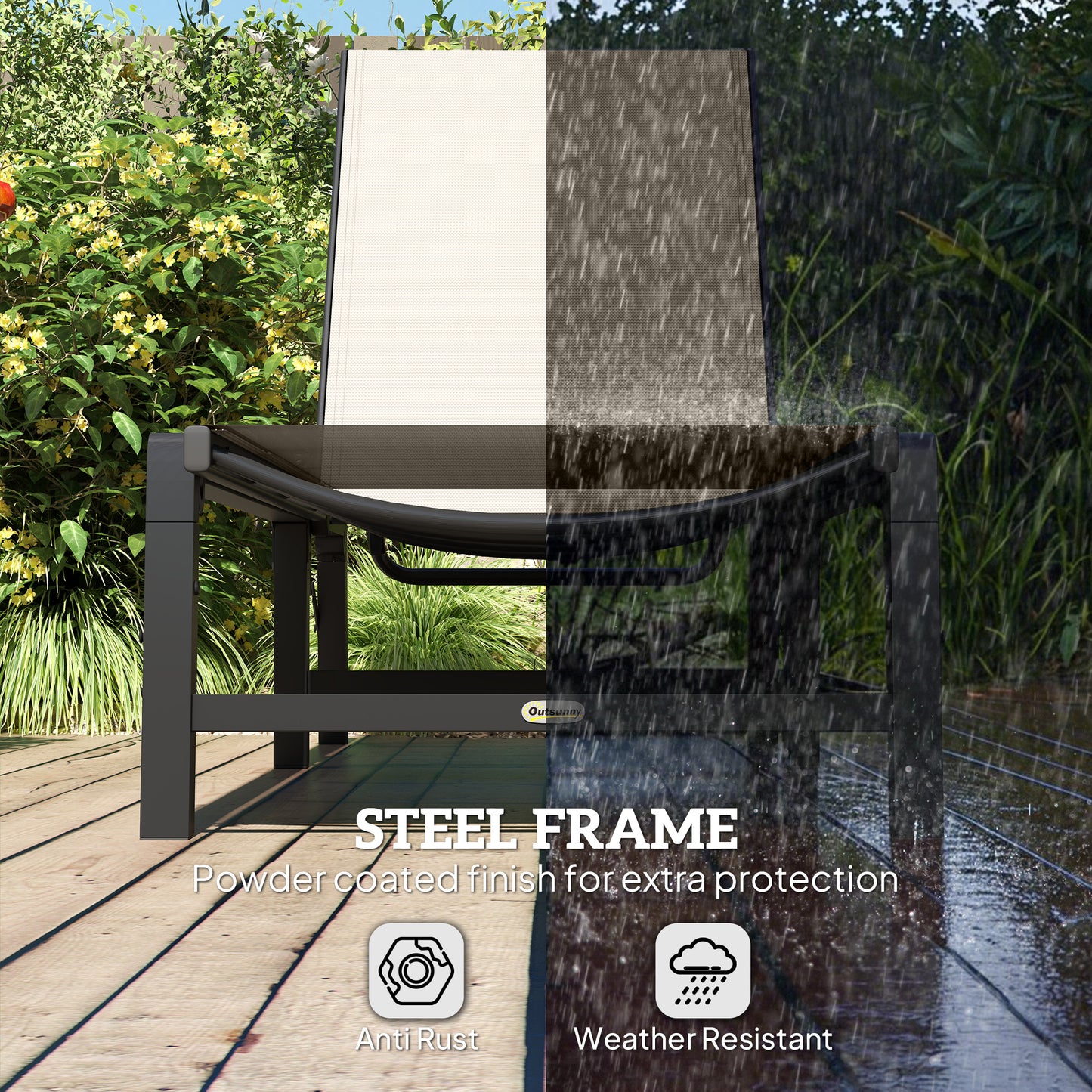 Folding Sun Lounger, 5-Position Adjustable Bed, Khaki