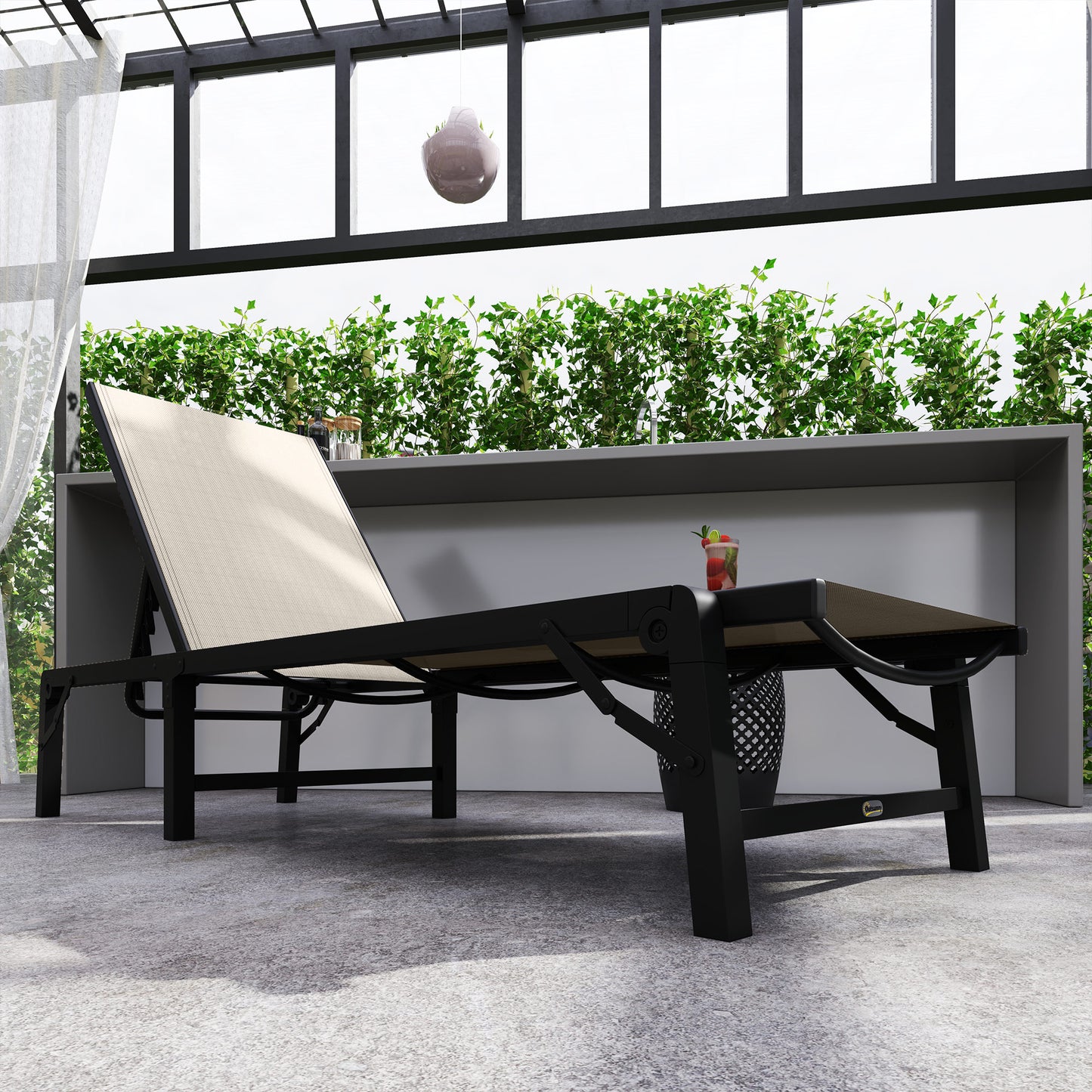 Folding Sun Lounger, 5-Position Adjustable Bed, Khaki