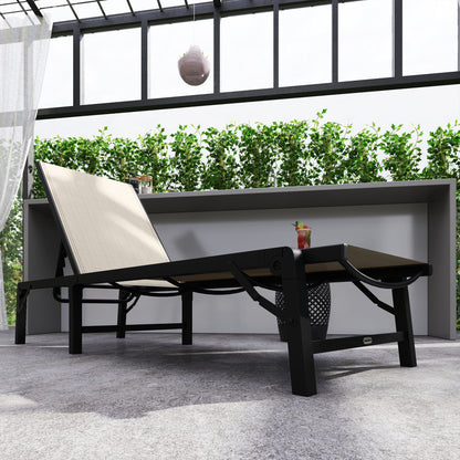 Folding Sun Lounger, 5-Position Adjustable Bed, Khaki