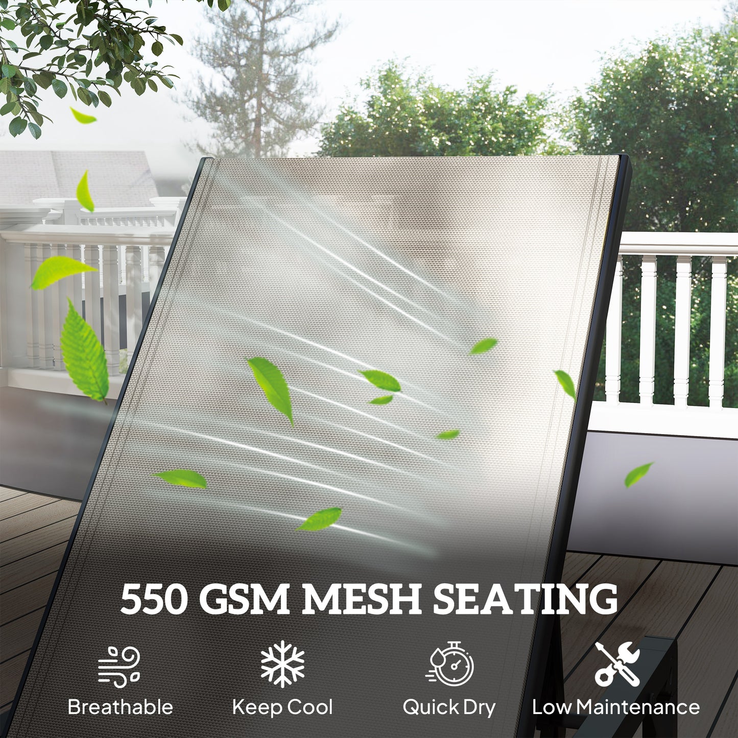 Folding Sun Lounger, 5-Position Adjustable Bed, Khaki