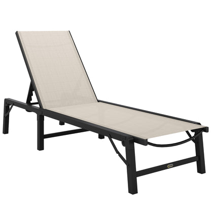 Folding Sun Lounger, 5-Position Adjustable Bed, Khaki