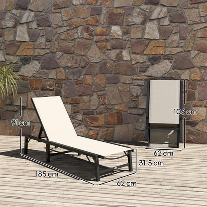 Folding Sun Lounger, 5-Position Adjustable Bed, Khaki