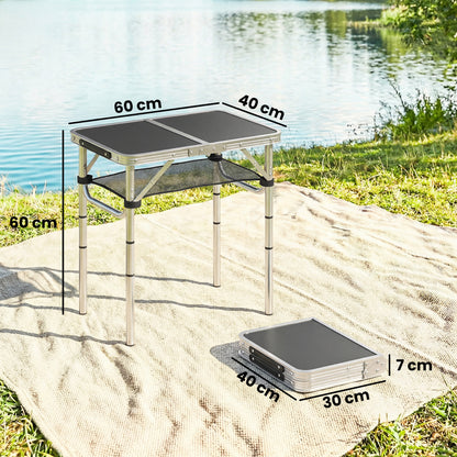 2ft Folding Camping Table, Picnic Table with Storage Layer, Black