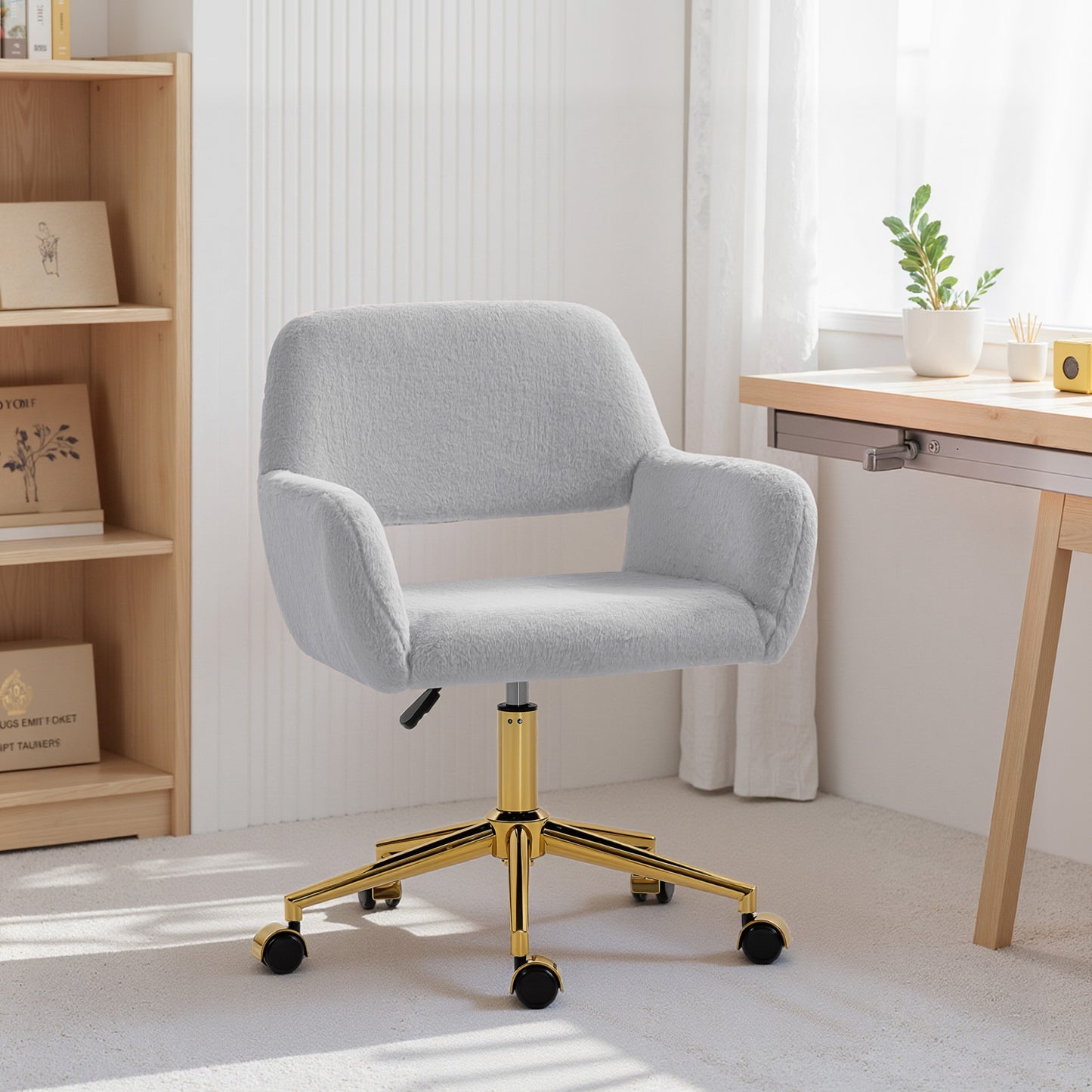 Swivel Office Chair, Vanity Desk Chair with Adjustable Height, Wheels