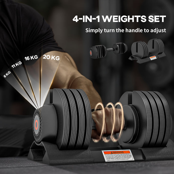 SPORTNOW 4-in-1 Adjustable Dumbbells Weights Set, 6KG 11KG 16KG 20KG