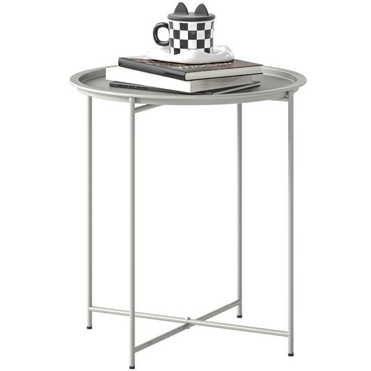 46cm Round Garden Table Side Table with Removable Tray, White