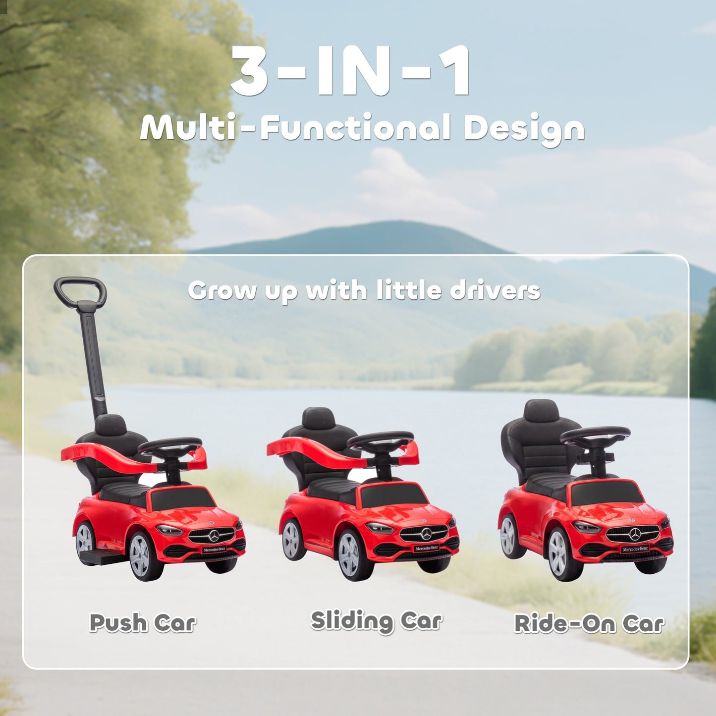 2 in 1 Baby Ride on Push Car Mercedes-Benz C-Class Licensed, Red