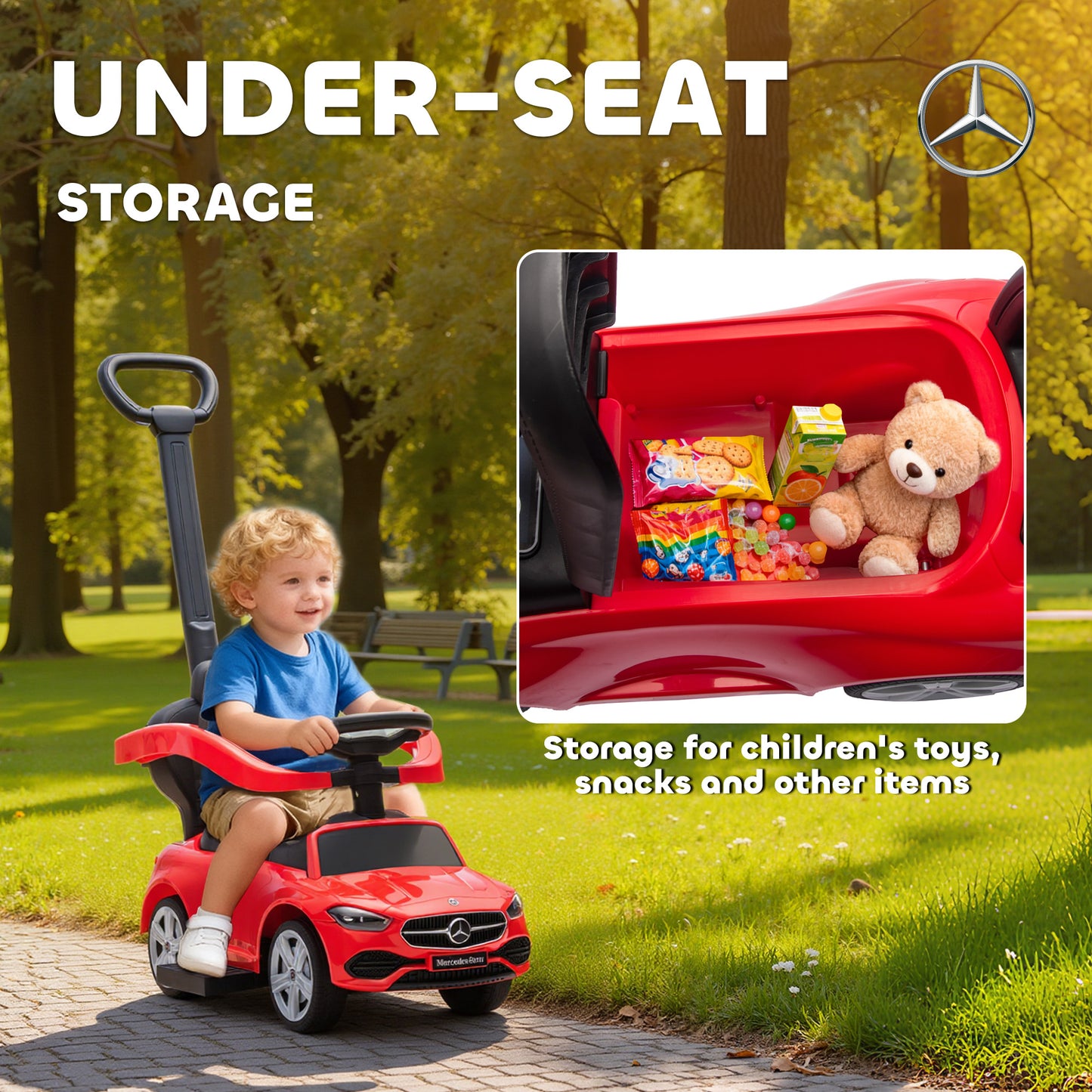2 in 1 Baby Ride on Push Car Mercedes-Benz C-Class Licensed, Red