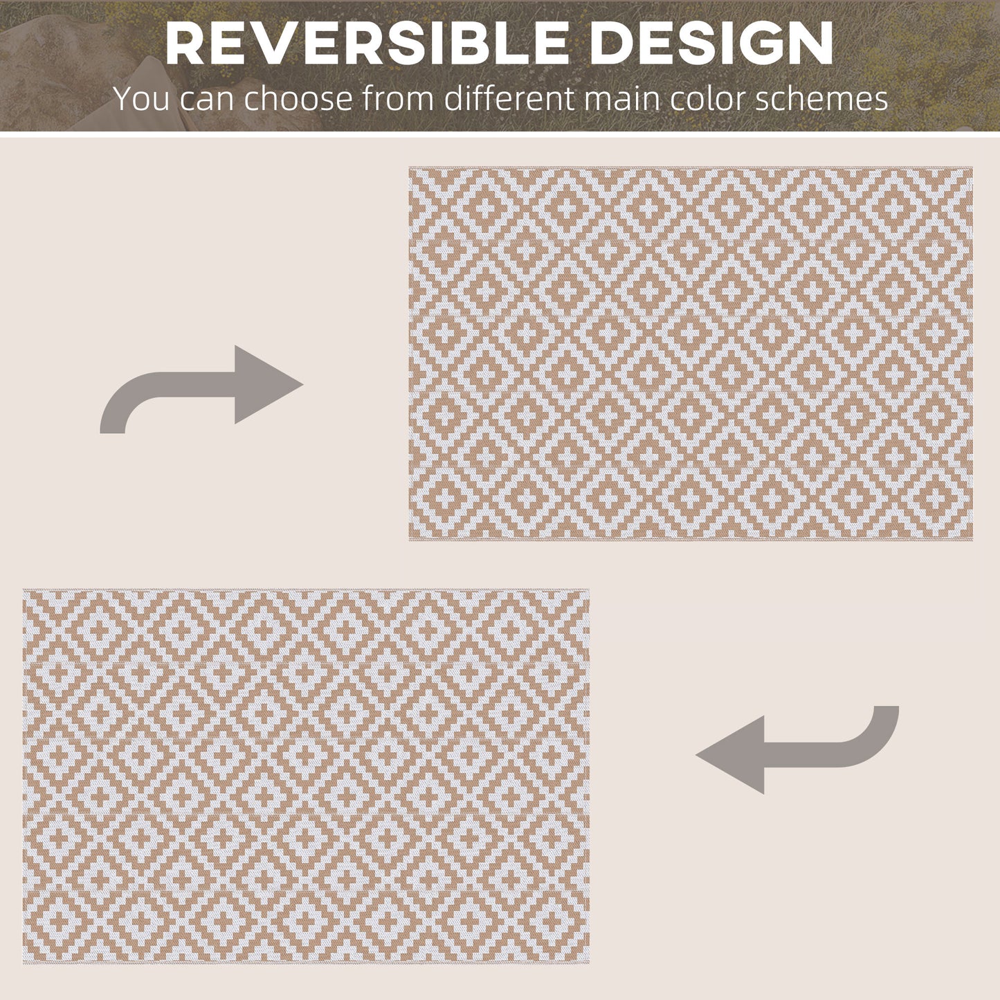 274 x 182 cm Reversible Outdoor RV Rug Floor Mat, Coffee and White